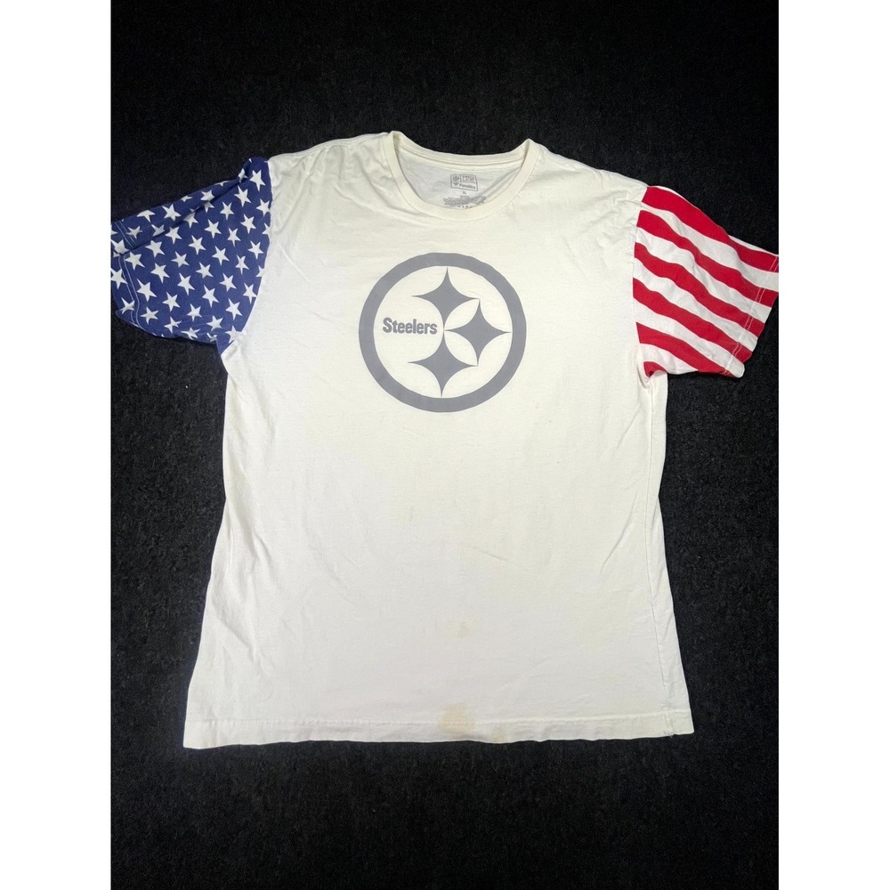 Pittsburgh Steelers T Shirt Men XL White Fanatics Football NFL USA Flag Pro Line